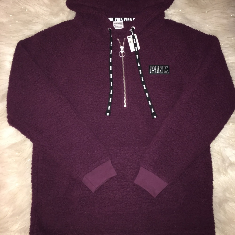 VS PINK Burgundy Sherpa Hoodie